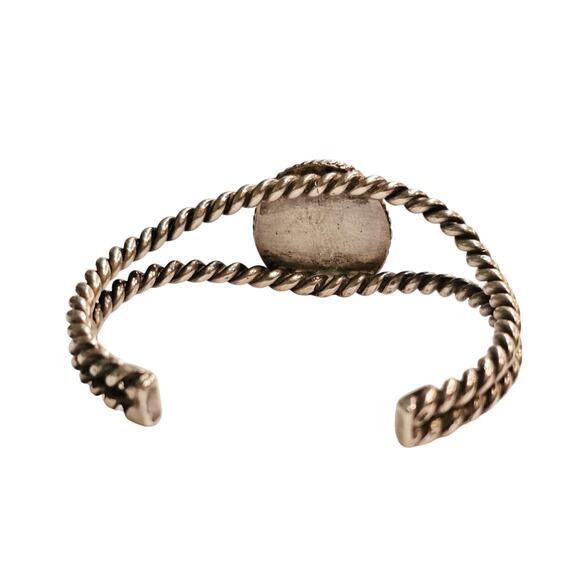 1940s Navajo Petrified Wood Bracelet Twisted Silver Rope Bands - Picture 3 of 5